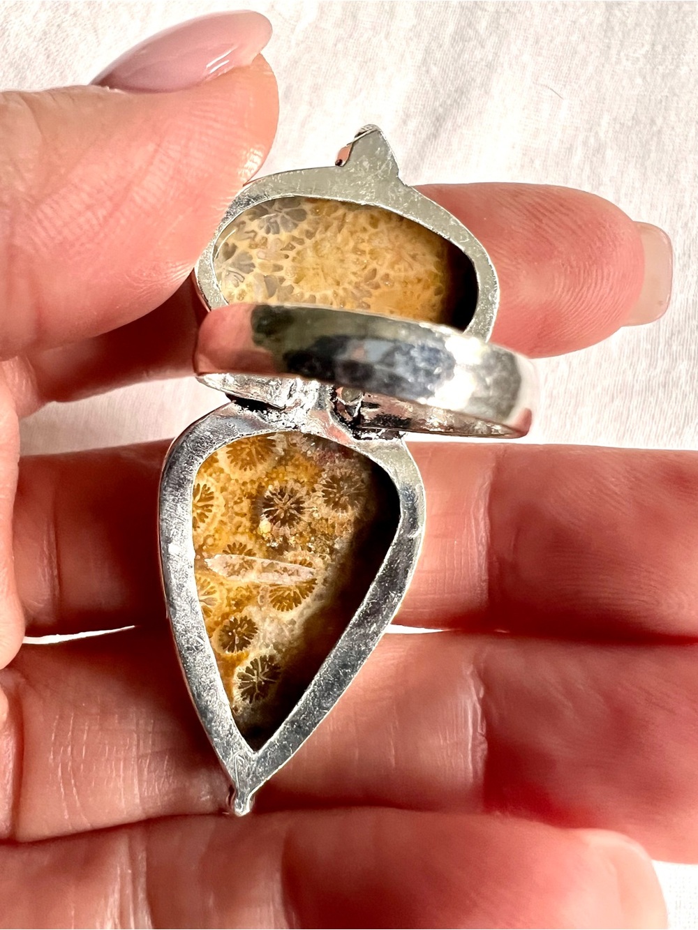925 MASSIVE Petoskey Stone Fossil Ring 8.25 - Picture 5 of 8